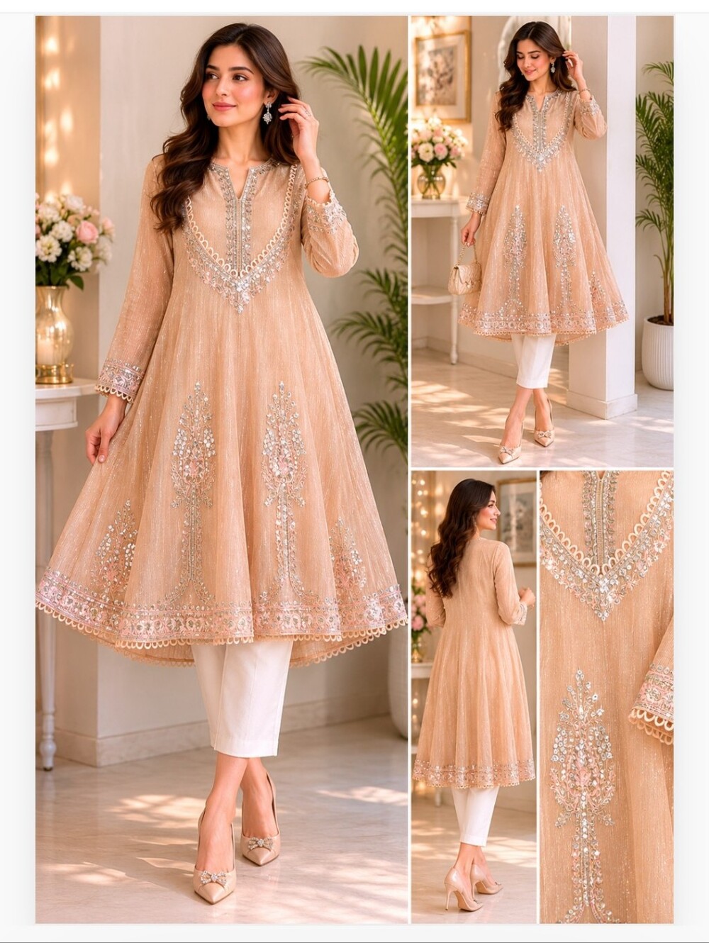 Elegant Peach Embroidered Dress